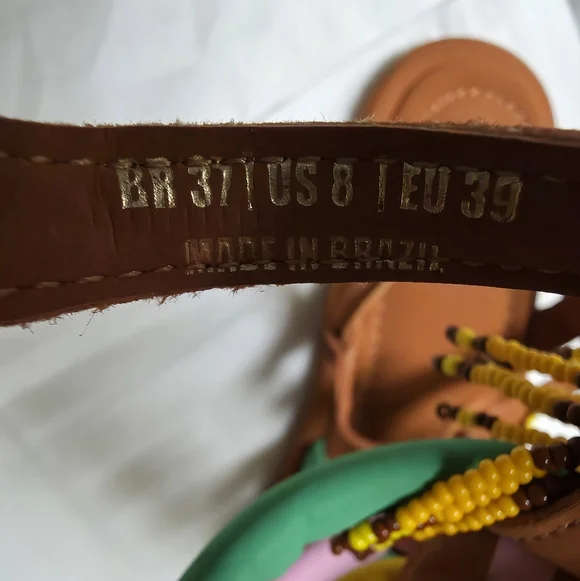 Farm Rio Caramel Beaded Rainbow Tube Strap Sandals Sz. 8 - Picture 8 of 8